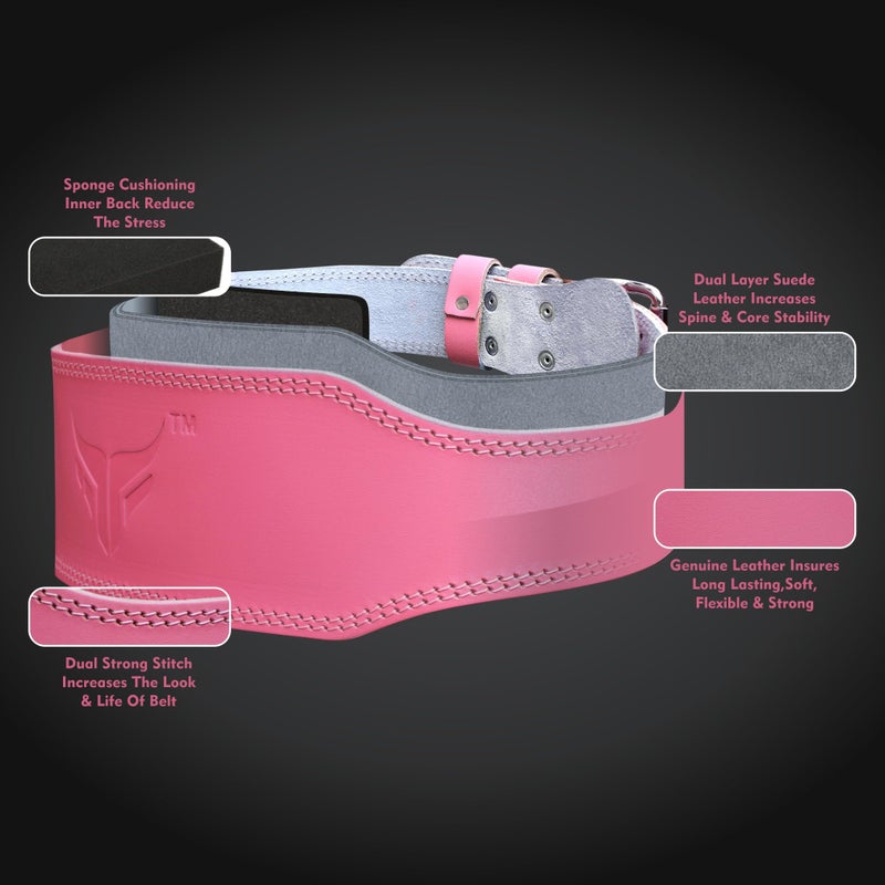 Mytra Fusion Weight Lifting Belt Women Gym Belt 7MM Thick and 4" wide 100% Real Leather Lifting Belts for Women, Ladies weightlifting belt Powerlifting Bodybuilding and Workout belt (Pink, Small) - Image 2